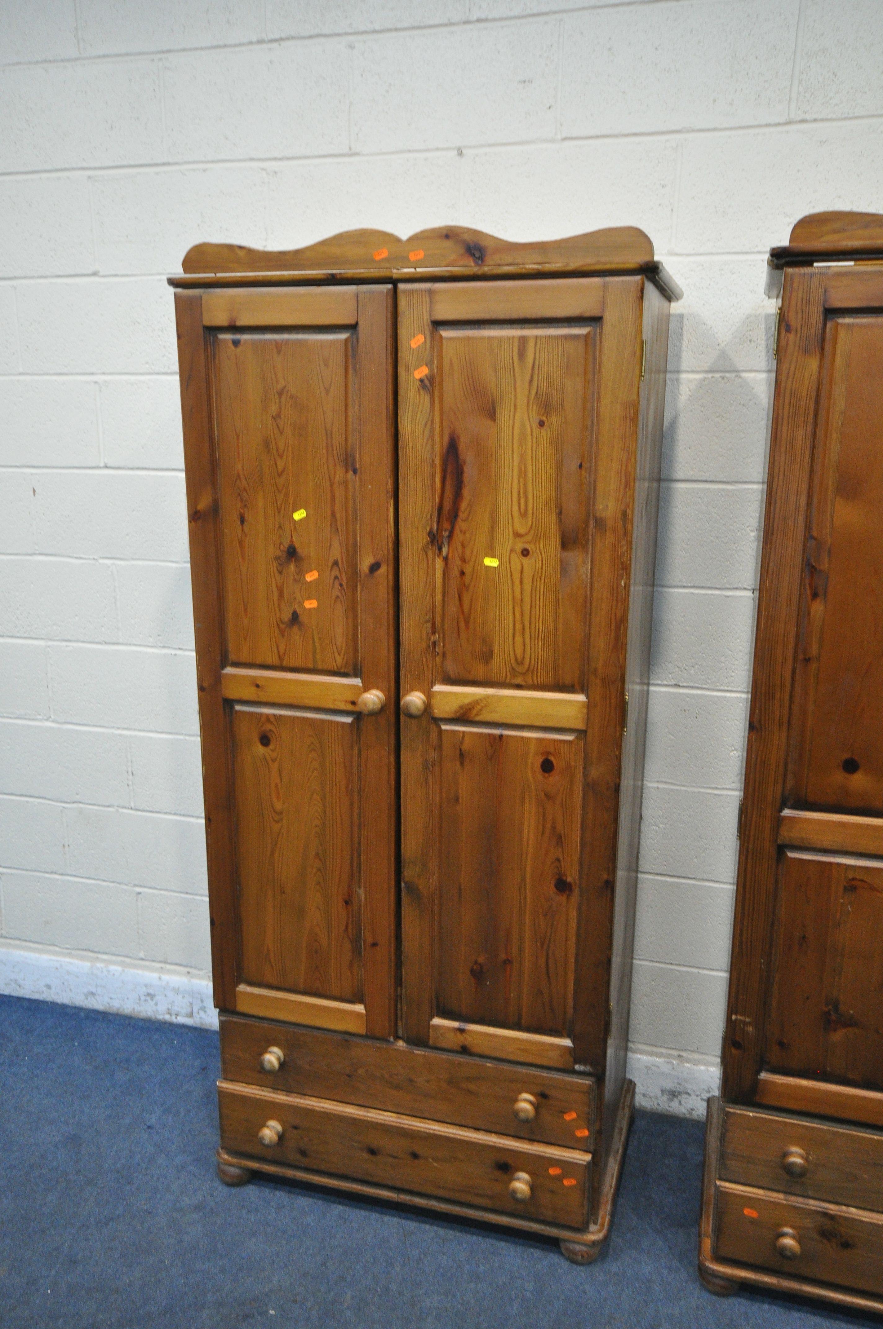 A MODERN PINE TRIPLE DOOR WARDROBE, with two drawers, width 129cm x depth 54cm x height 196cm, along - Image 3 of 3