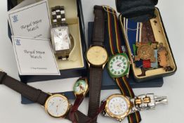 AN ASSORTMENT OF WRISTWATCHES, six wristwatches, names to include Rotary, Sindaco, Seiko, and