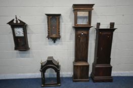 A SELECTION OF CLOCK CARCASSES, to include two longcase clocks and two wall clocks (condition