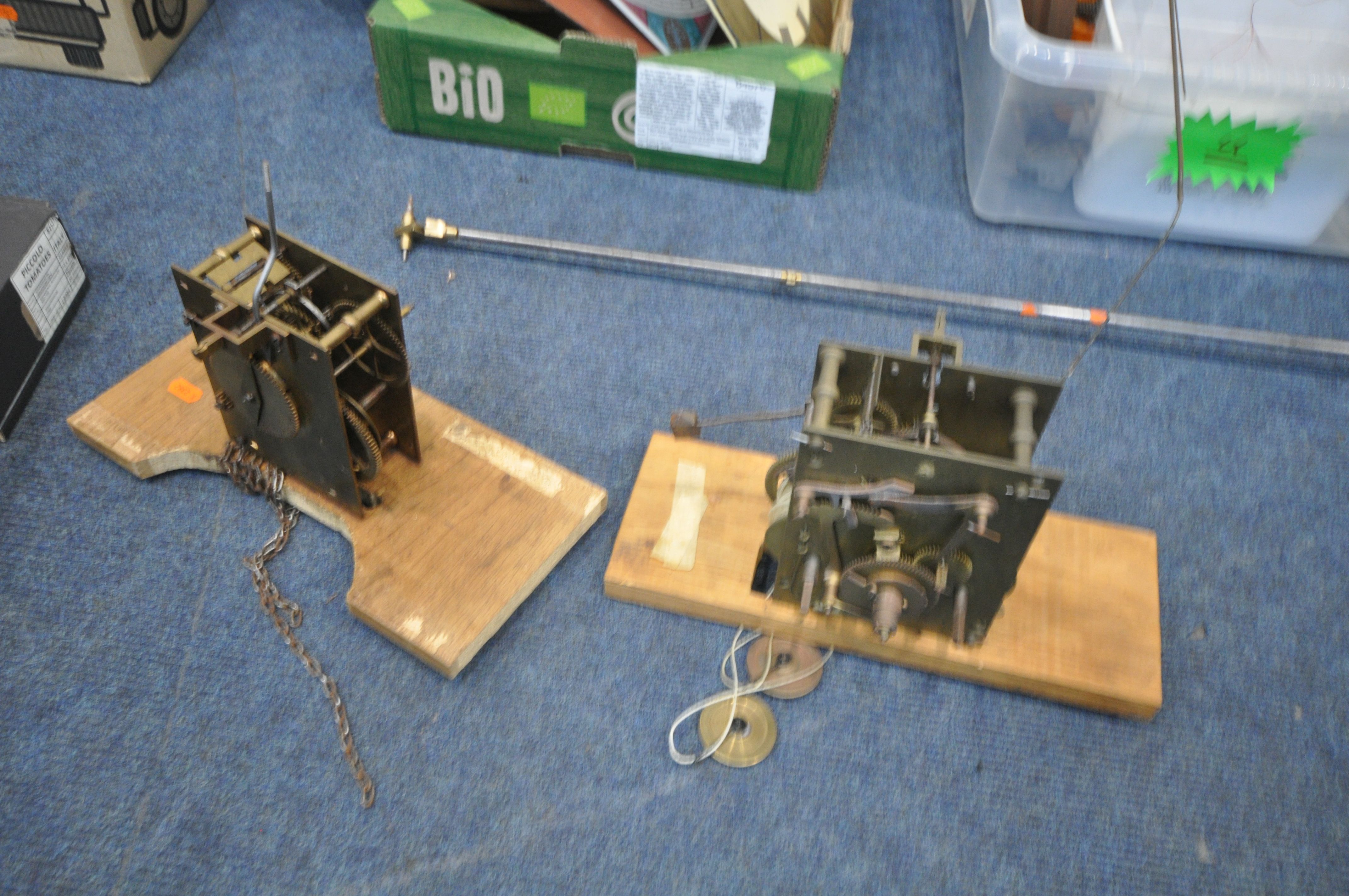 SIX TRAYS CONTAINING WATCHMAKERS TOOLS AND CLOCK PARTS, to include movements, weights, faces, - Image 17 of 19