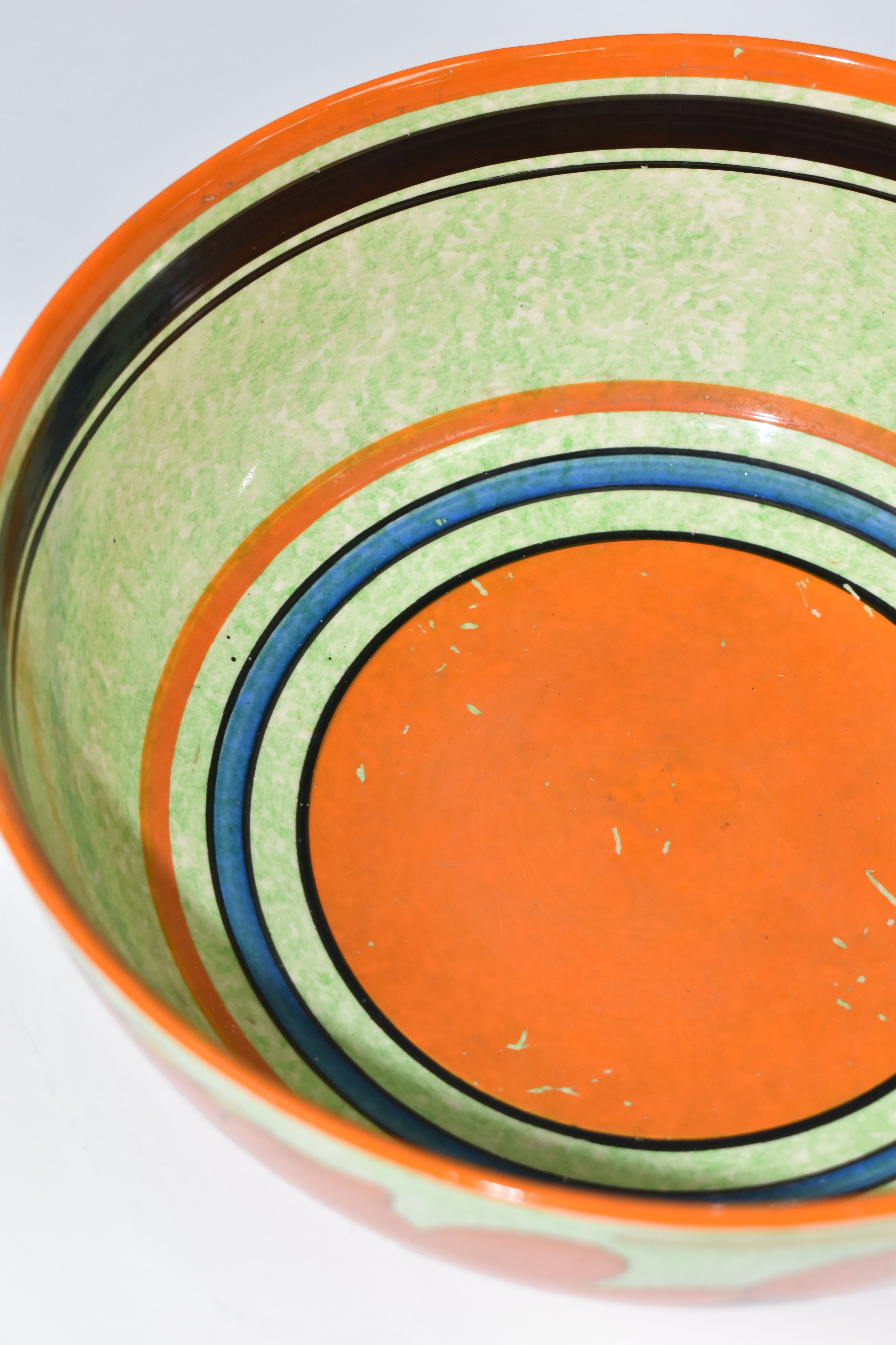 A CLARICE CLIFF 'CAFÉ AU LAIT' RED ROOFS BOWL, diameter 21cm orange, blue and brown banding, black - Image 5 of 7