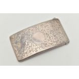 A LATE VICTORIAN SILVER CARD CASE, rectangular form, foliate pattern with vacant cartouche, hinged