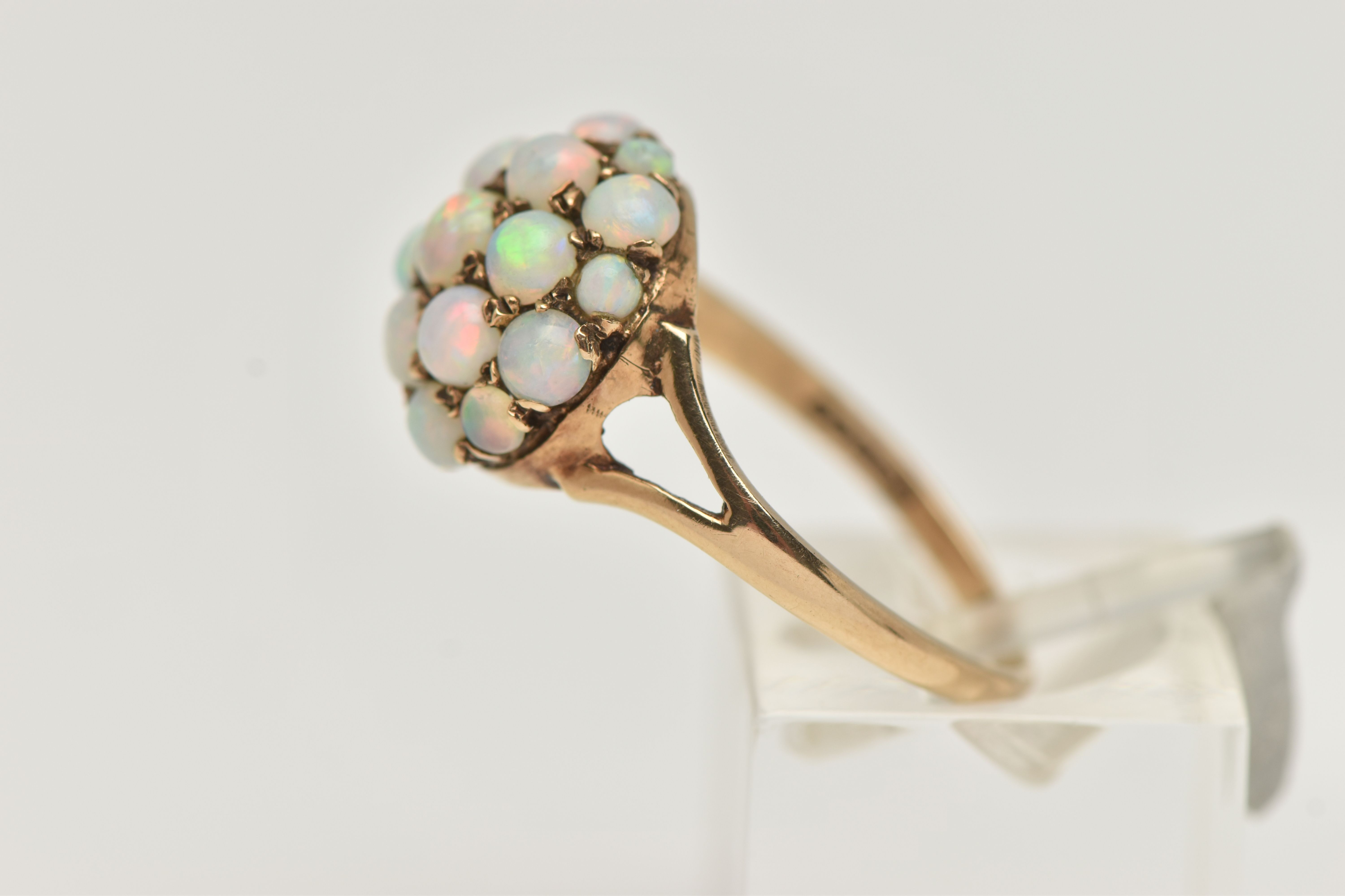 A 9CT GOLD OPAL CABOCHON DOME RING, circular dome set with circular cut opal cabochons, - Image 2 of 4