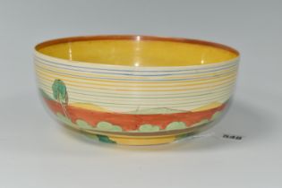 A CLARICE CLIFF BIZARRE BROOKFIELD PATTERN BOWL, decorated exterior, the interior with orange and