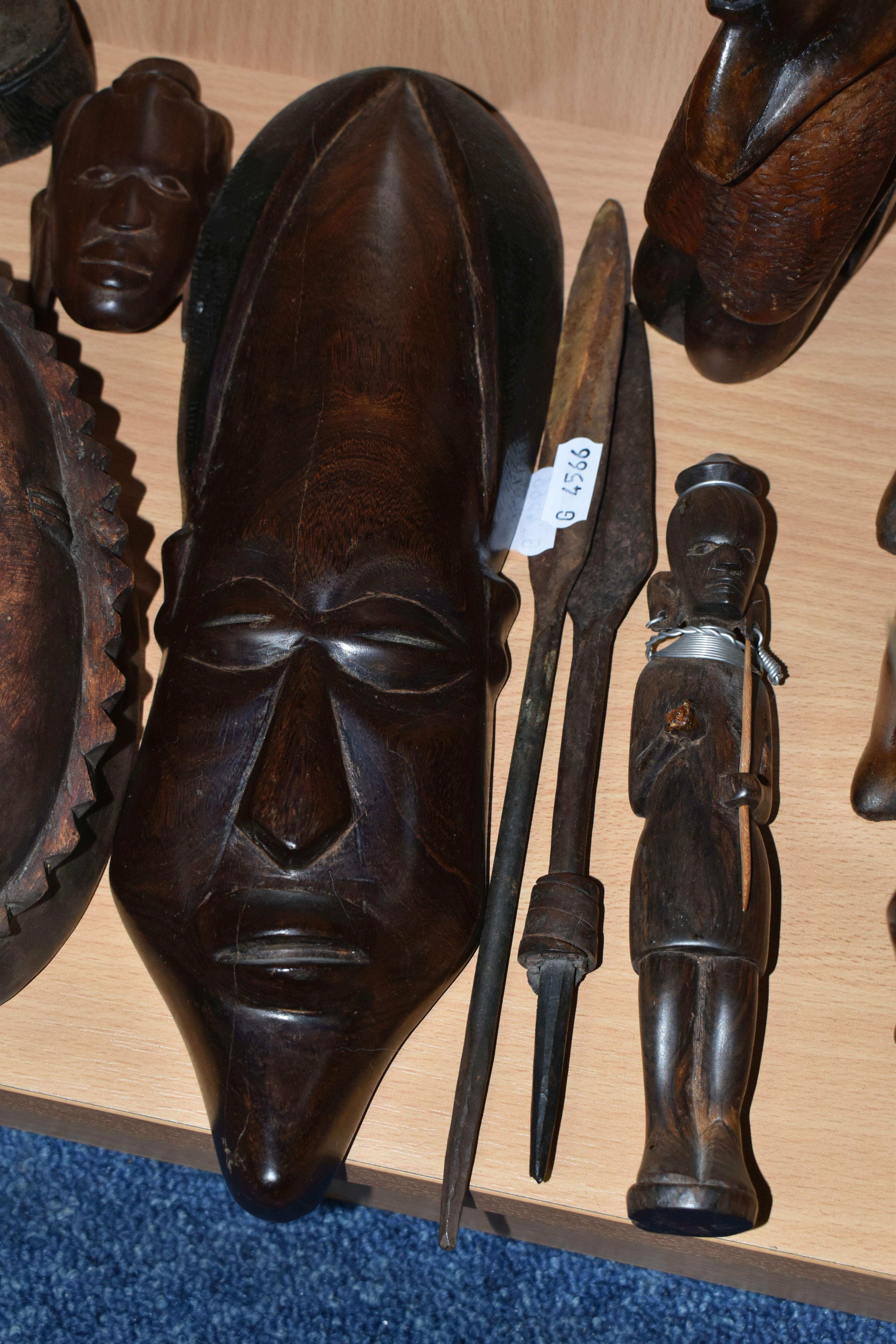 A GROUP OF CARVED HARDWOOD TRIBAL FIGURES, comprising ten carved wooden souvenir figures of animals, - Image 4 of 9