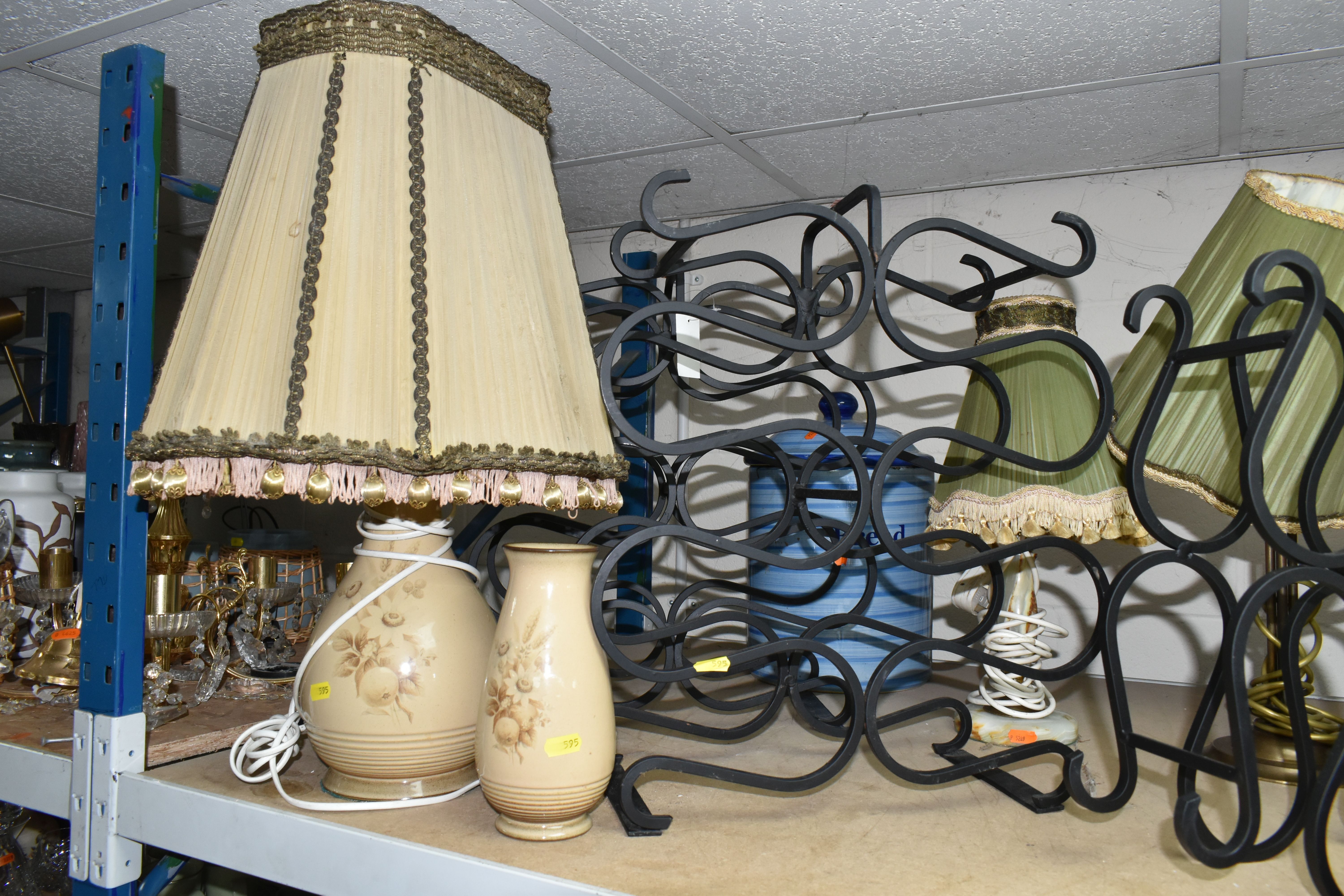 A GROUP OF TABLE LAMPS, VASES AND WINE RACKS, to include a Denby 'Memories' pattern table lamp and - Image 3 of 6