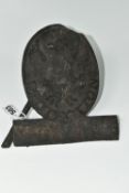 A CAST IRON FIREMARK, plaque image of a Phoenix with the word Protection underneath, some