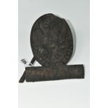 A CAST IRON FIREMARK, plaque image of a Phoenix with the word Protection underneath, some