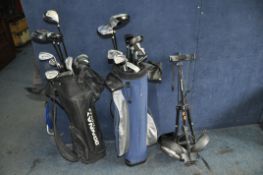 TWO GOLF BAGS CONTAINING DUNLOP AND DONNAY CLUBS including thirteen irons, seven drivers and two
