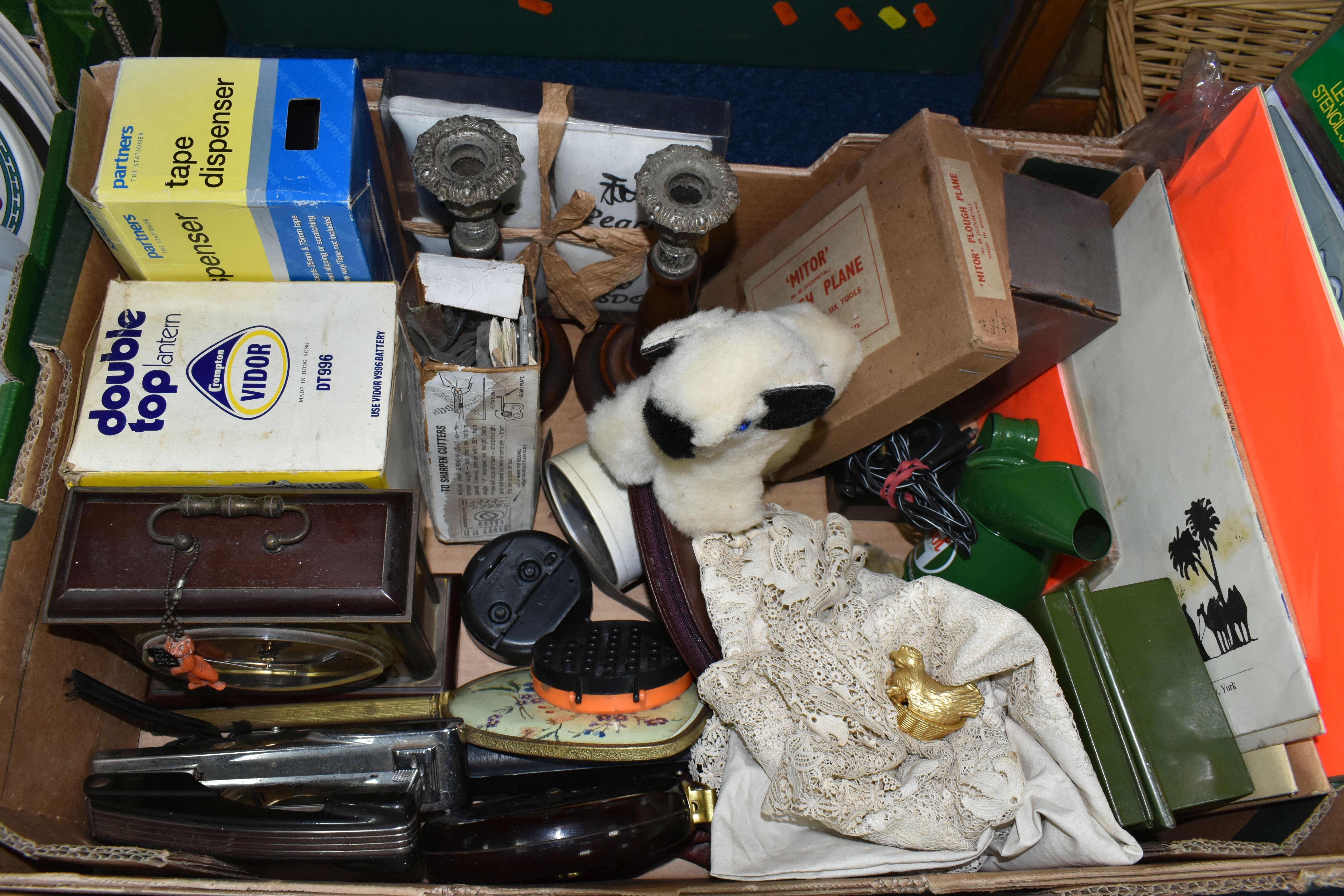 THREE BOXES, A BASKET AND LOOSE SUNDRY ITEMS, to include a boxed 'Mitor' No 88 Plough Plane, an - Image 3 of 9