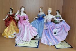 FIVE ROYAL DOULTON FIGURE OF THE YEAR LADIES, comprising 1996 'Belle' HN3703 (no certificate),
