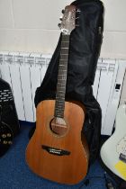 A TAKAMINE G SERIES ACOUSTIC ELECTRIC GUITAR, six string guitar, model number EGS-330S with a soft