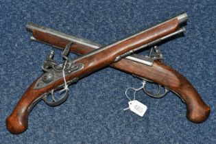 A PAIR OF REPLICA, ORNAMENTAL FLINTLOCK PISTOLS, length 43cm (2) (Condition Report: both appear in