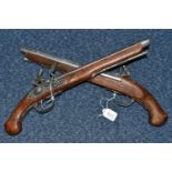 A PAIR OF REPLICA, ORNAMENTAL FLINTLOCK PISTOLS, length 43cm (2) (Condition Report: both appear in