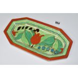 A CLARICE CLIFF BIZARRE RED TULIP PATTERN CAFE AU LAIT SANDWICH TRAY, shape NO. 344, hand painted