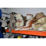 A COLLECTION OF LARGE SOFT TOY ANIMALS, comprising a 'Merrythoughts' seated leopard, height 60cm