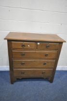 A 20TH CENTURY OAK CHEST OF TWO SHORT OVER THREE LONG DRAWERS, width 106cm x depth 47cm x height