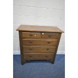 A 20TH CENTURY OAK CHEST OF TWO SHORT OVER THREE LONG DRAWERS, width 106cm x depth 47cm x height