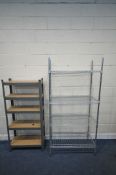 A PAIR OF VOGUE FOUR TIER WIRE SHELVING UNIT, width 92cm x depth 46cm x height 185cm, along with