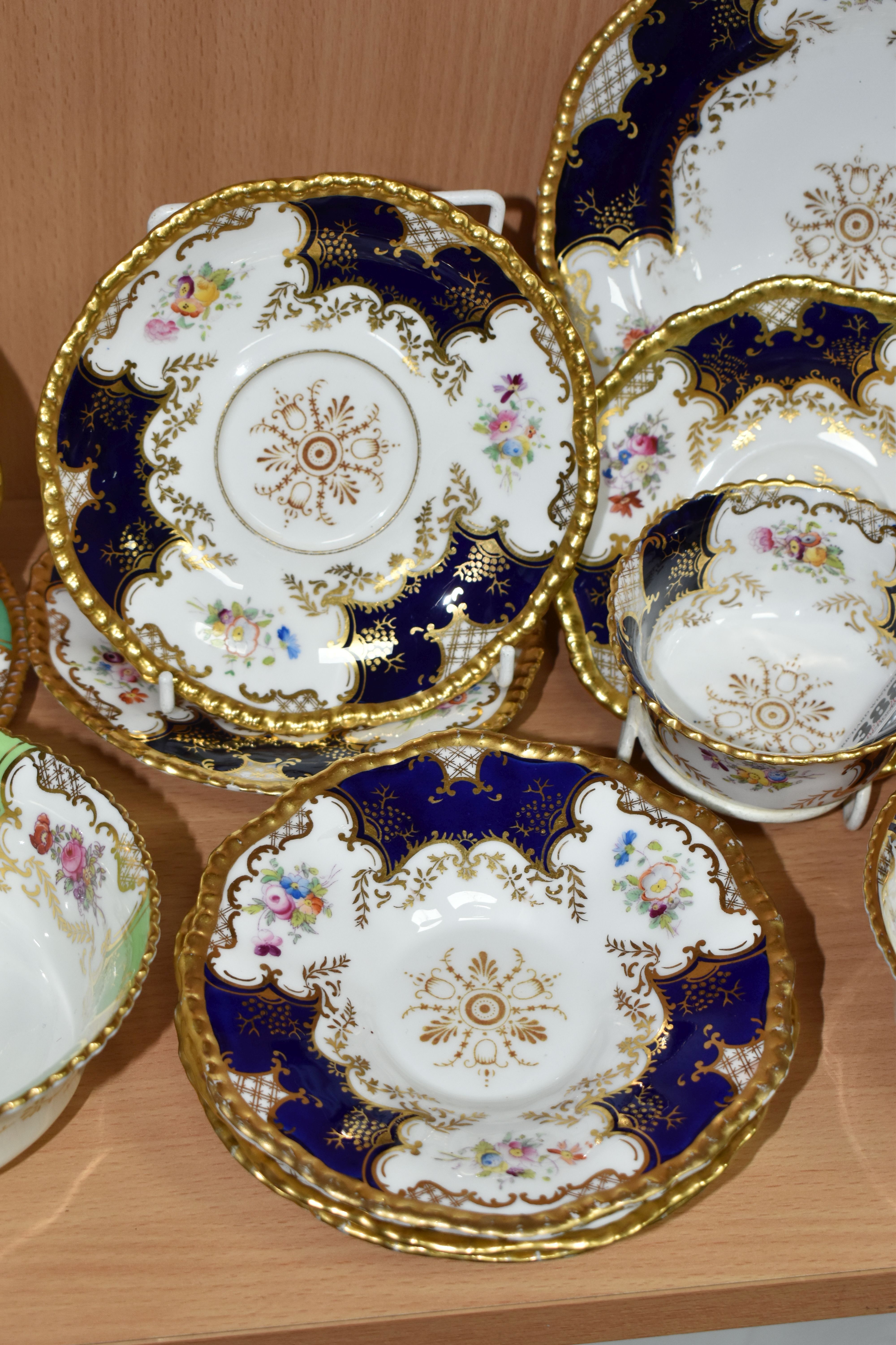 A GROUP OF COALPORT 'BATWING' TEA WARE, comprising in navy blue batwing pattern: a teacup (sounds - Image 4 of 9