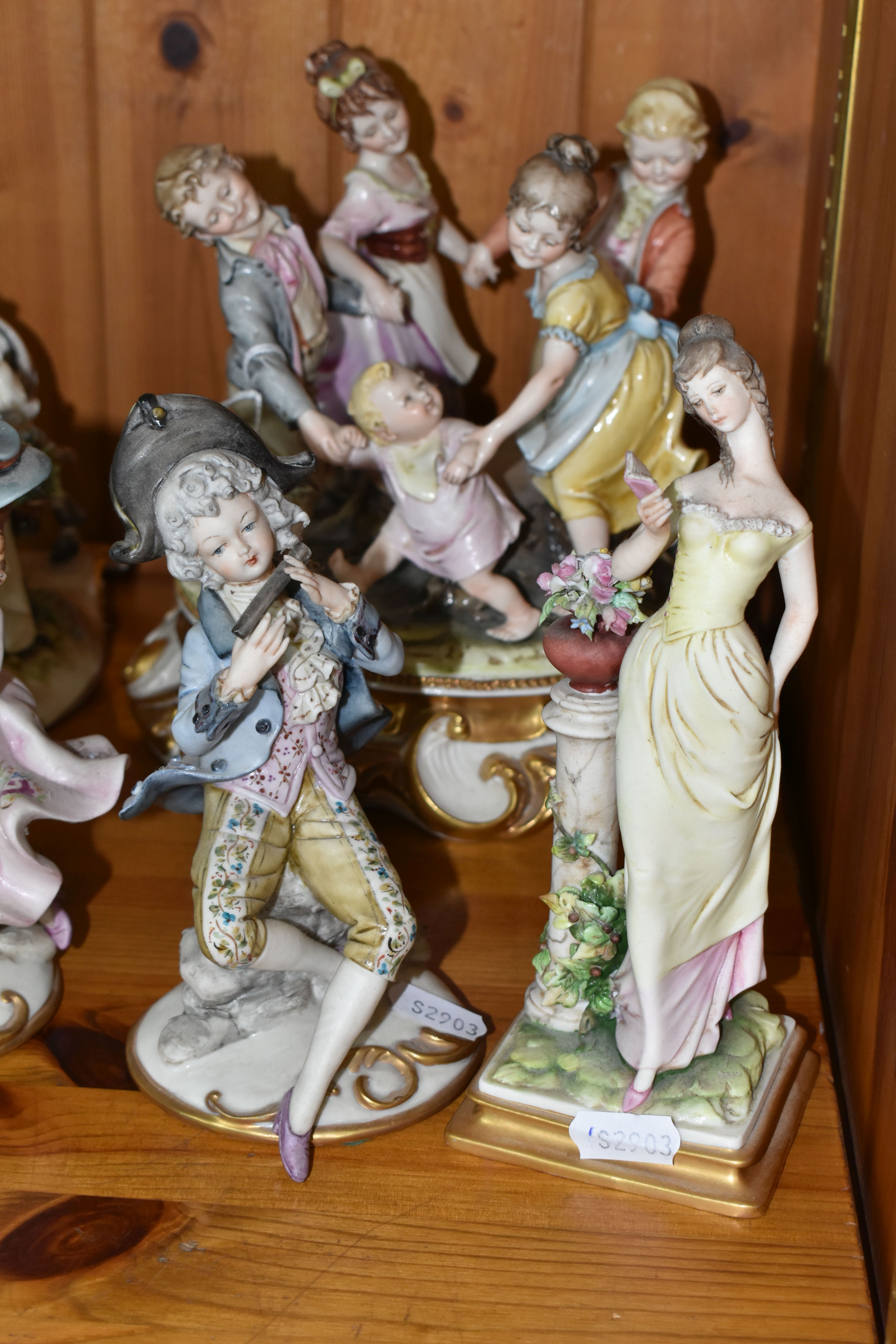 SIX CAPODIMONTE PORCELAIN FIGURAL GROUPS, comprising an Italian group of children dancing around a - Image 2 of 12