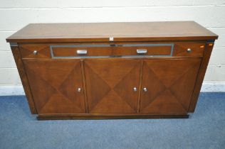 AN ITALIAN SELVA HARDWOOD SIDEBOARD, fitted with four drawers, above three cupboard doors, length