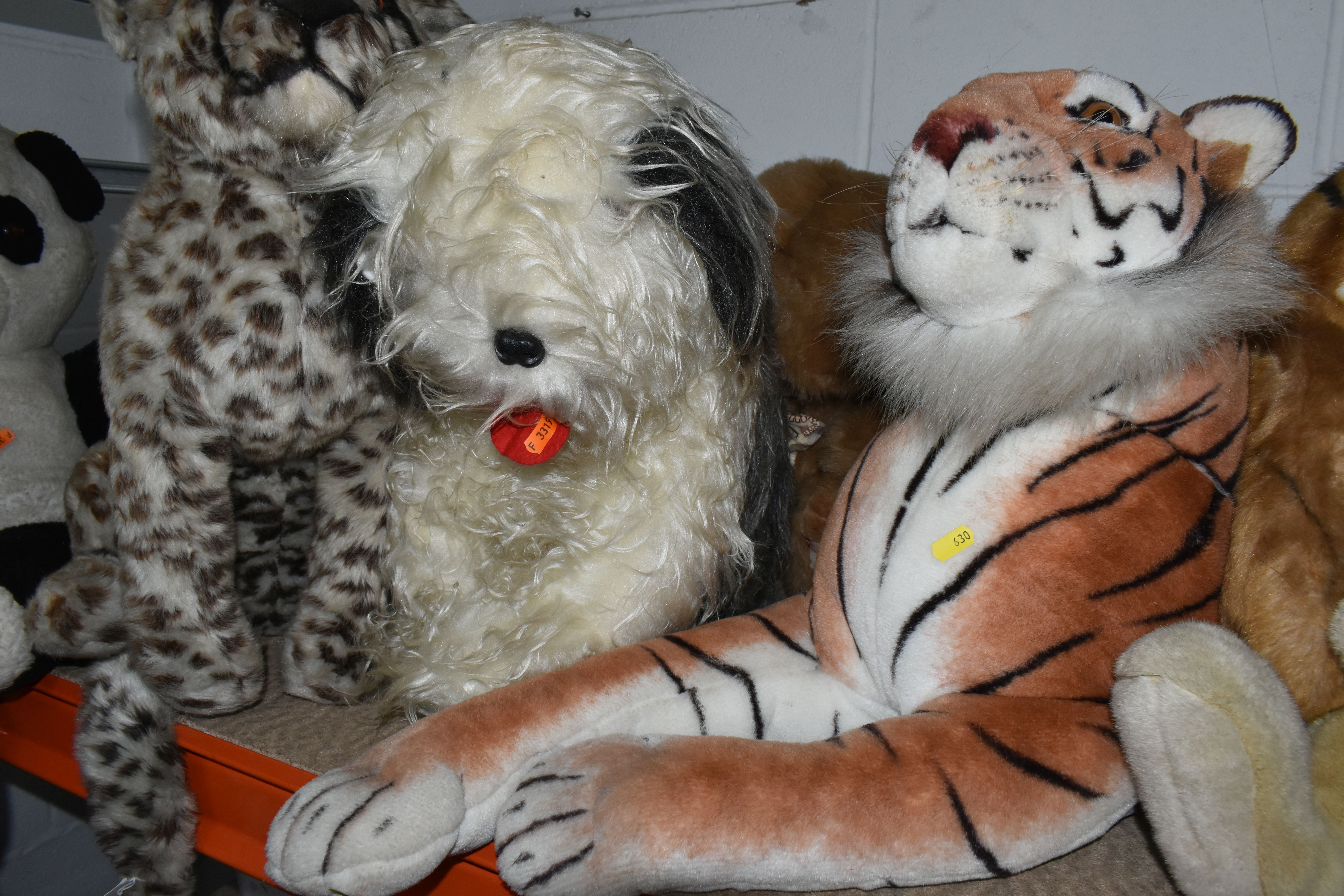 A COLLECTION OF LARGE SOFT TOY ANIMALS, comprising a 'Merrythoughts' seated leopard, height 60cm - Image 3 of 11