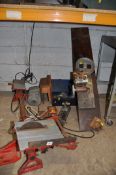 A SERIES OF BELT DRIVEN TOOLS including a Minorette multi tool (incomplete), a small lathe (