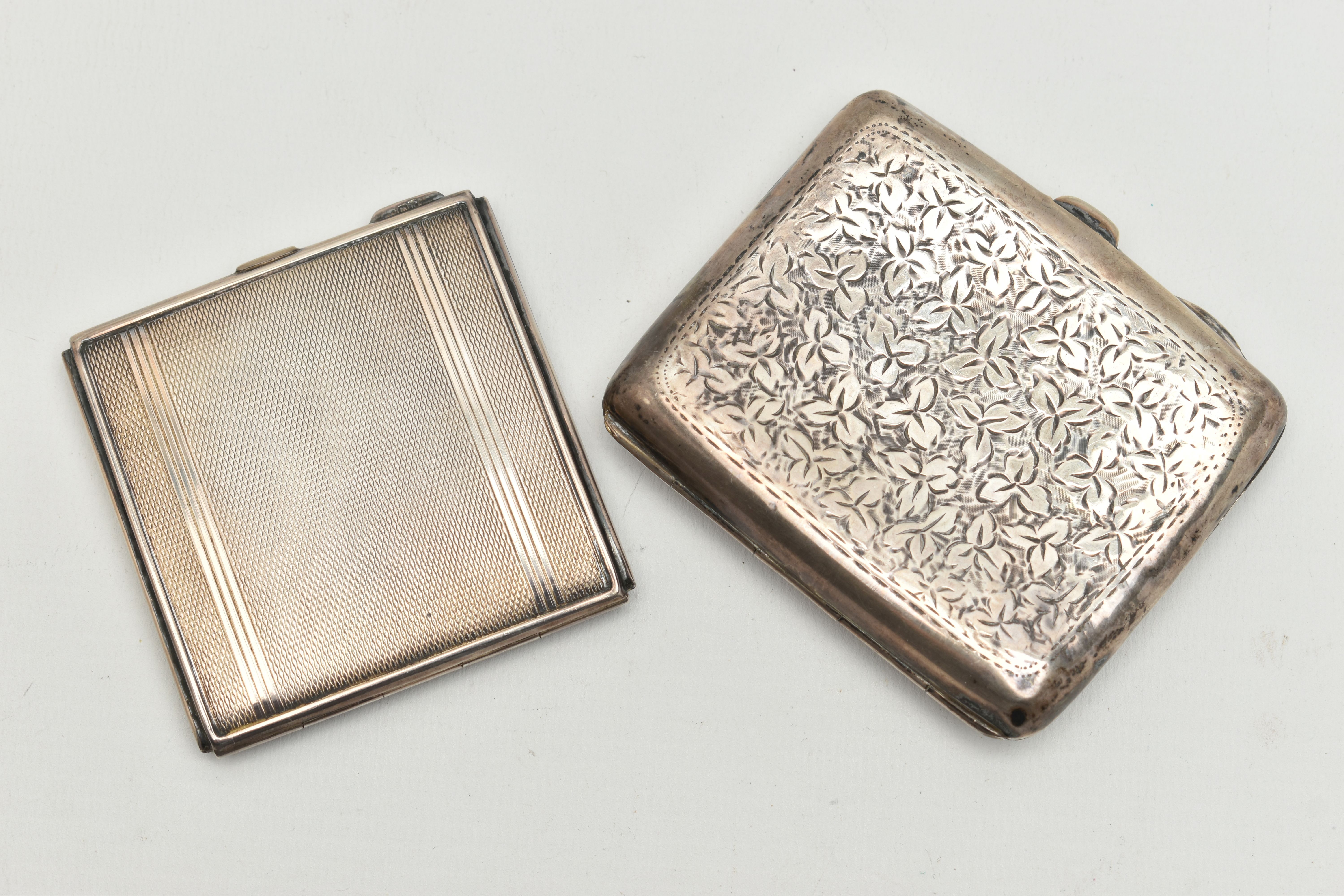 A SILVER COMPACT AND SILVER CIGARETTE CASE, the first a square form compact with engine turned - Image 2 of 3