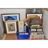 A QUANTITY OF PICTURES AND PRINTS ETC, to include two Edward Robert Hughes prints 'Night with her