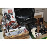 TWO BOXES AND LOOSE MOTORING AND MOTORBIKE INTEREST ITEMS, including a Swagman throw over double