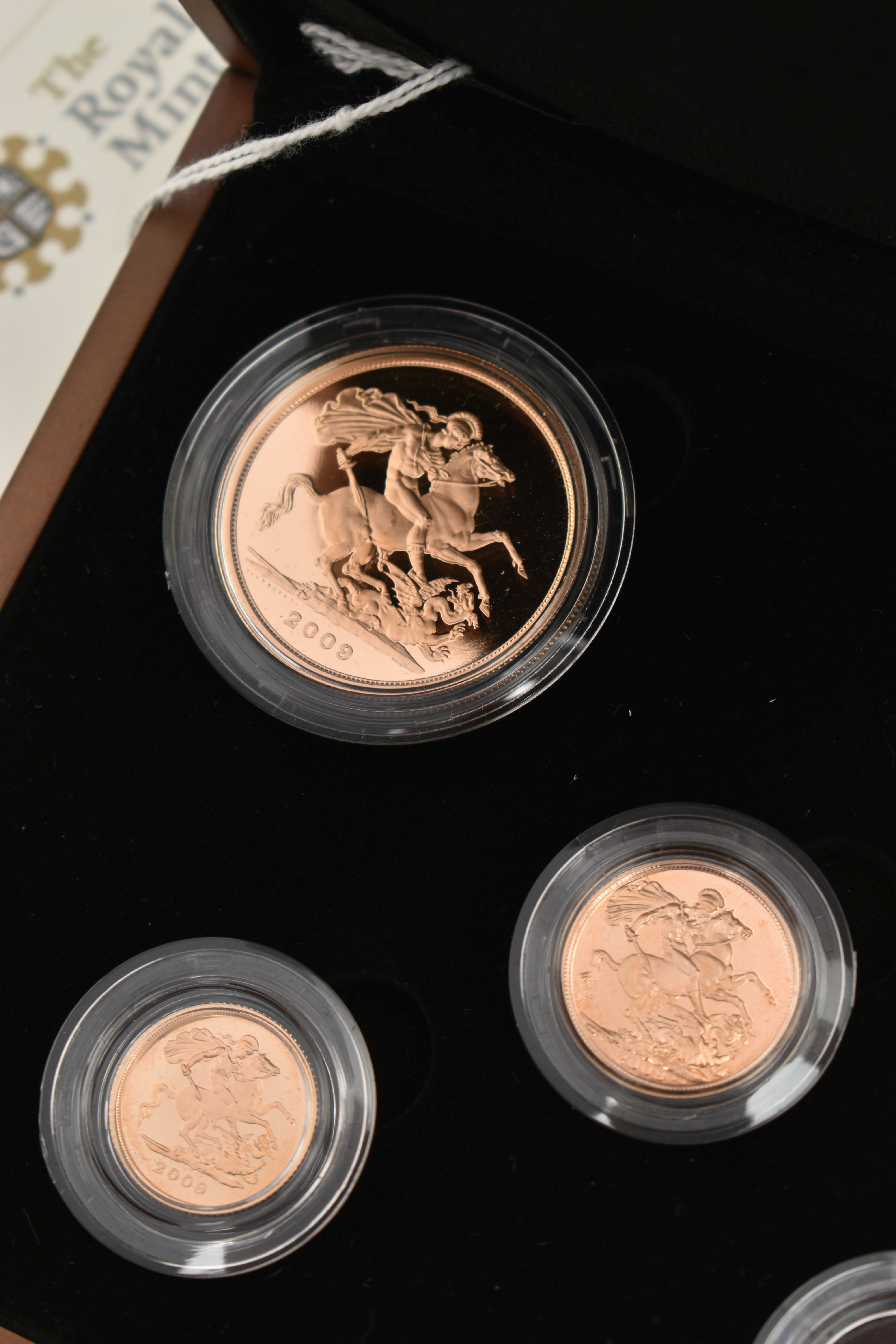 A 2009 ROYAL MINT GOLD PROOF FIVE-COIN COLLECTION, to include Gold Proof £5, Double Sovereign, - Image 3 of 5