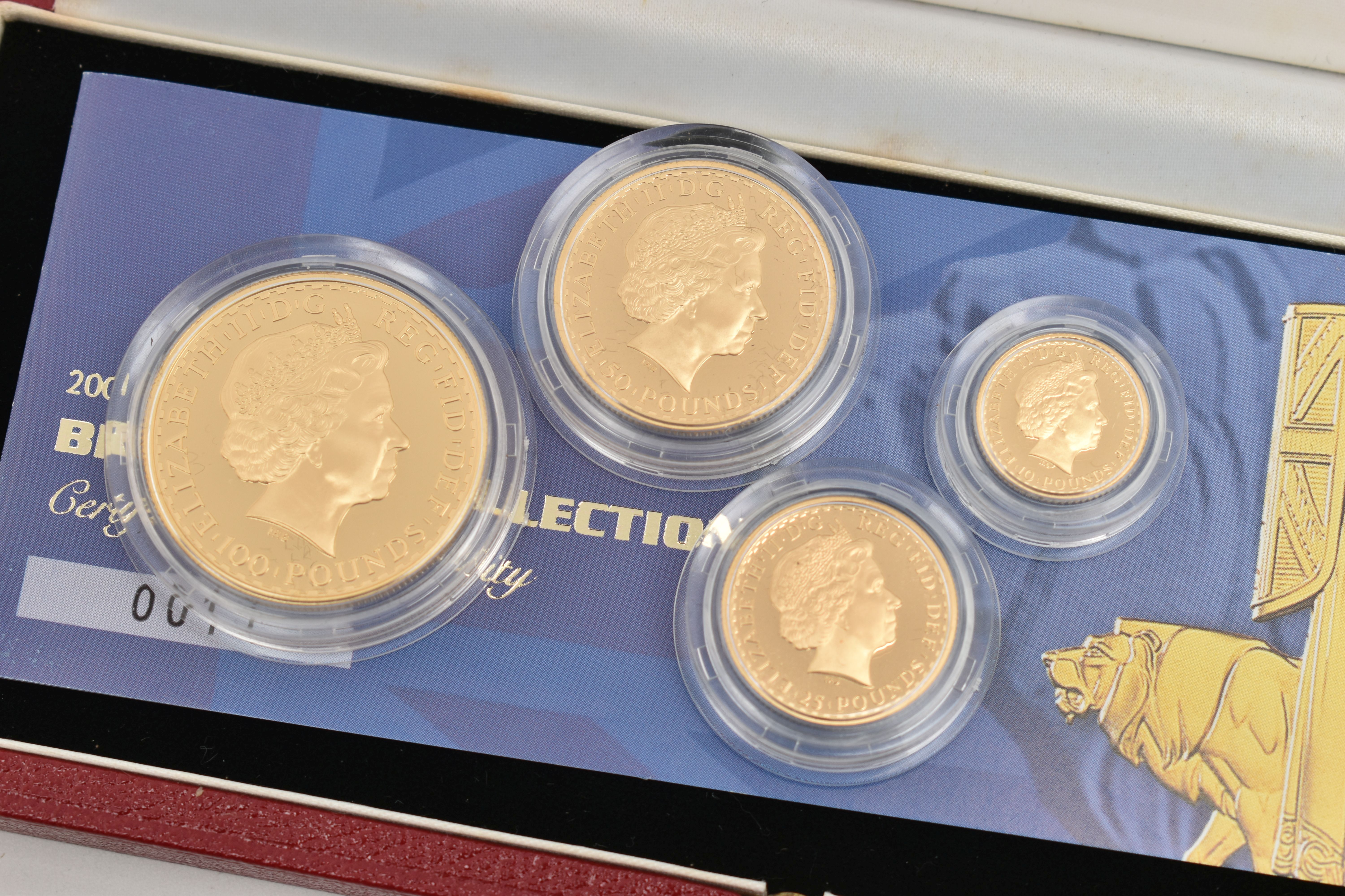 A ROYAL MINT 2001 GOLD PROOF BRITANNIA 4-COIN COLLECTION, One Ounce £100, Half Ounce £50, Quarter - Image 4 of 6