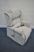 A COSI CHAIR BEIGE UPHOLSTERED ELECTRIC RISE AND RECLINE ARMCHAIR, width 80cm x depth 88cm x