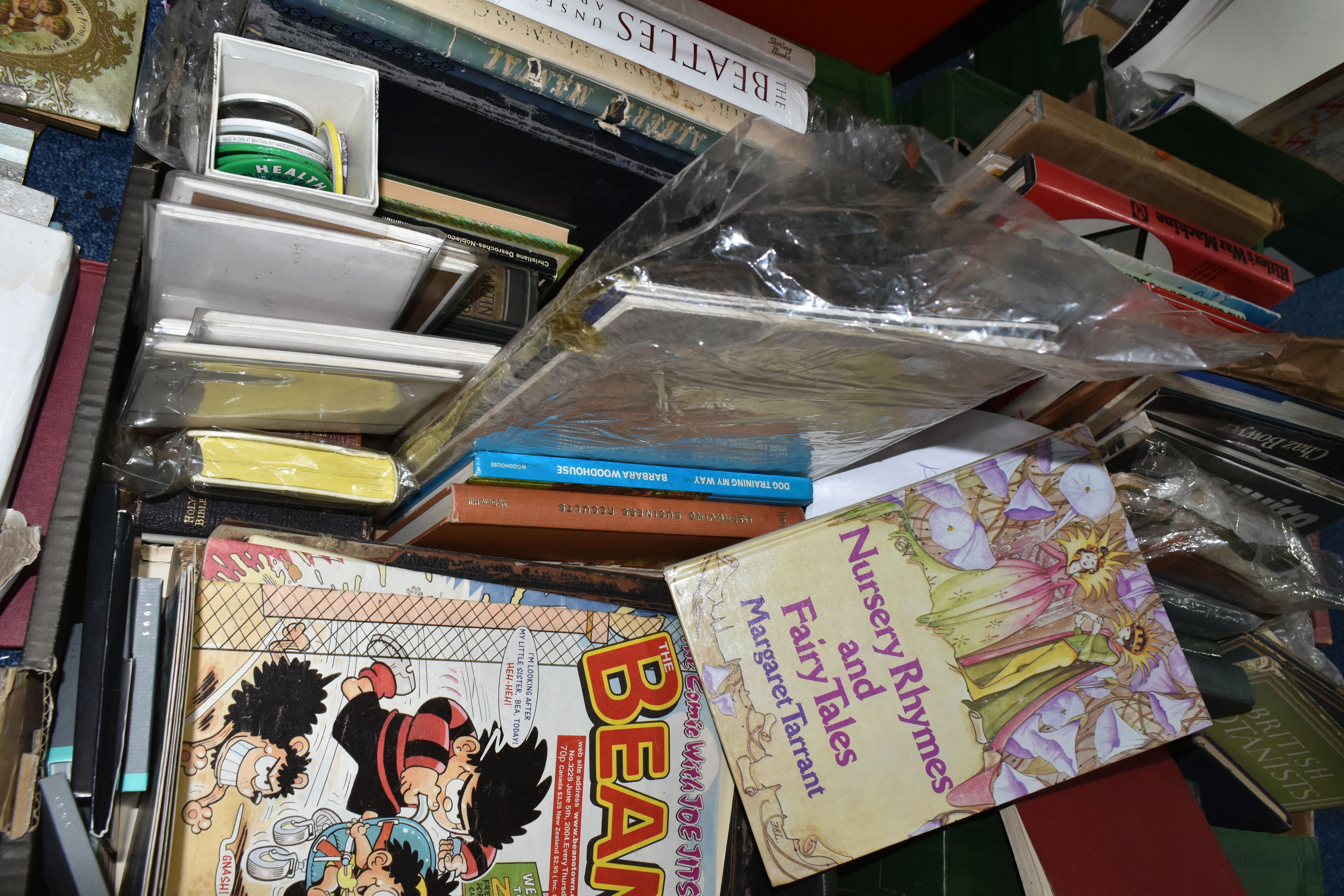 FOUR BOXES OF BOOKS, MAGAZINES & EPHEMERA, to include postcards, greetings cards, badges, calendars, - Image 4 of 13