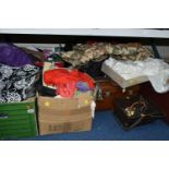 FIVE BOXES AND LOOSE CLOTHING AND ACCESSORIES ETC, to include two boxes of fancy dress items,