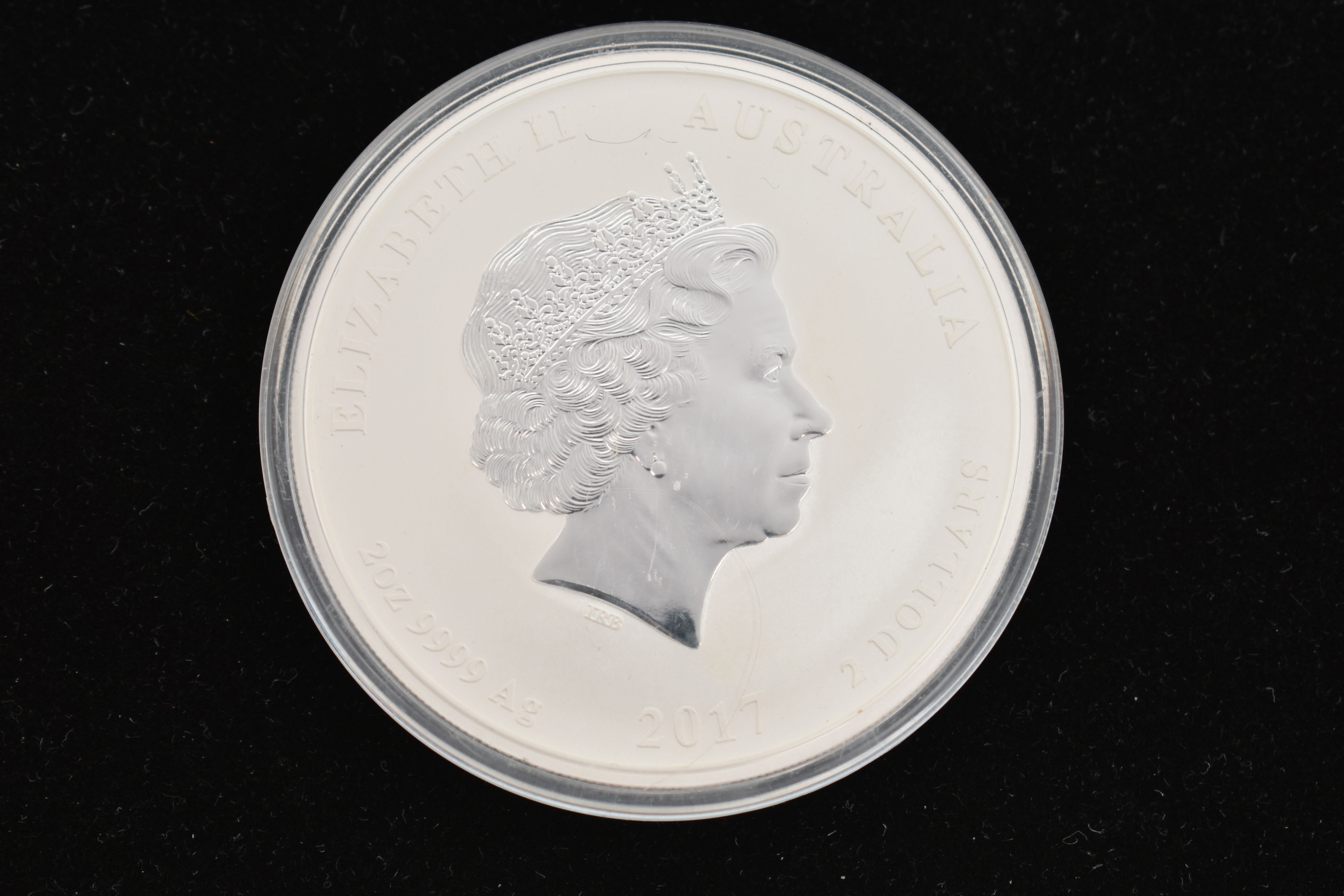 AN ELIZABETH II, AUSTRALIA 2OZ 9999 AG 2 DOLLAR COIN, dated 2017, 'Year of The Rooster', in a - Image 2 of 2