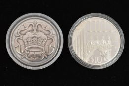 TWO CAPSULATED COINS, to include an Elizabeth II Fiji 2002, Westminster Abbey June 1953 Ten Dollar