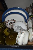 TWO BOXES OF DINNERWARE, to include five pieces of Hornsea Heirloom: two tureens, a coffee pot, a