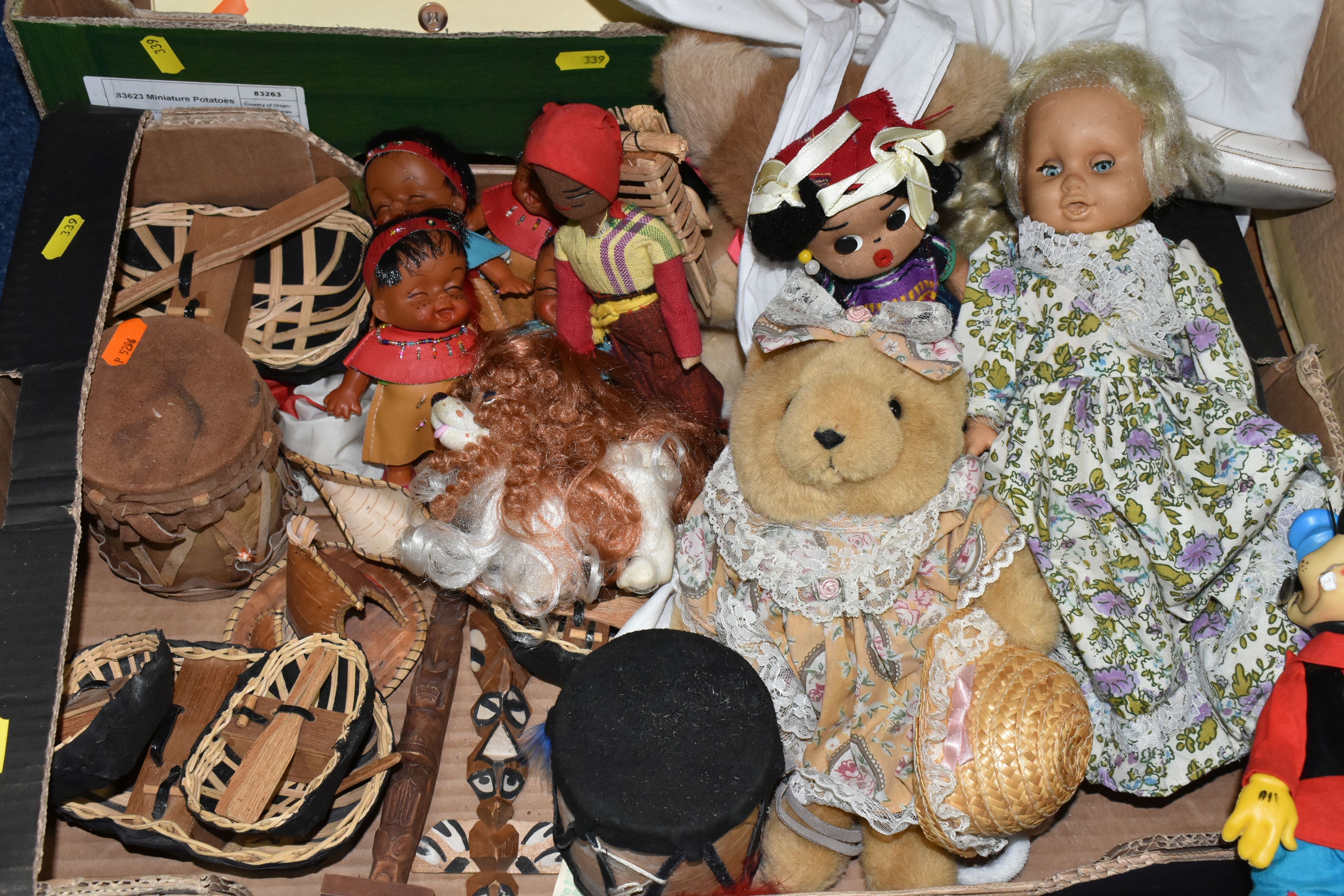 THREE BOXES OF VINTAGE TOYS, DOLLS AND GAMES, to include a porcelain doll with composite body, - Image 4 of 9