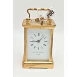 A 'MATTHEW NORMAN' CARRIAGE CLOCK, key wound, white Roman numeral dial signed 'Matthew Norman,