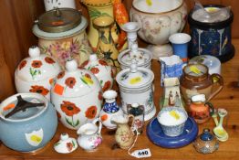 A GROUP OF NAMED CERAMICS, to include a Carlton ware tobacco jar, three Goebel 'Poppy' pattern