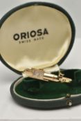 A LADY'S ORIOSA WRISTWATCH, strap designed as a hinged bangle with central safety chain with
