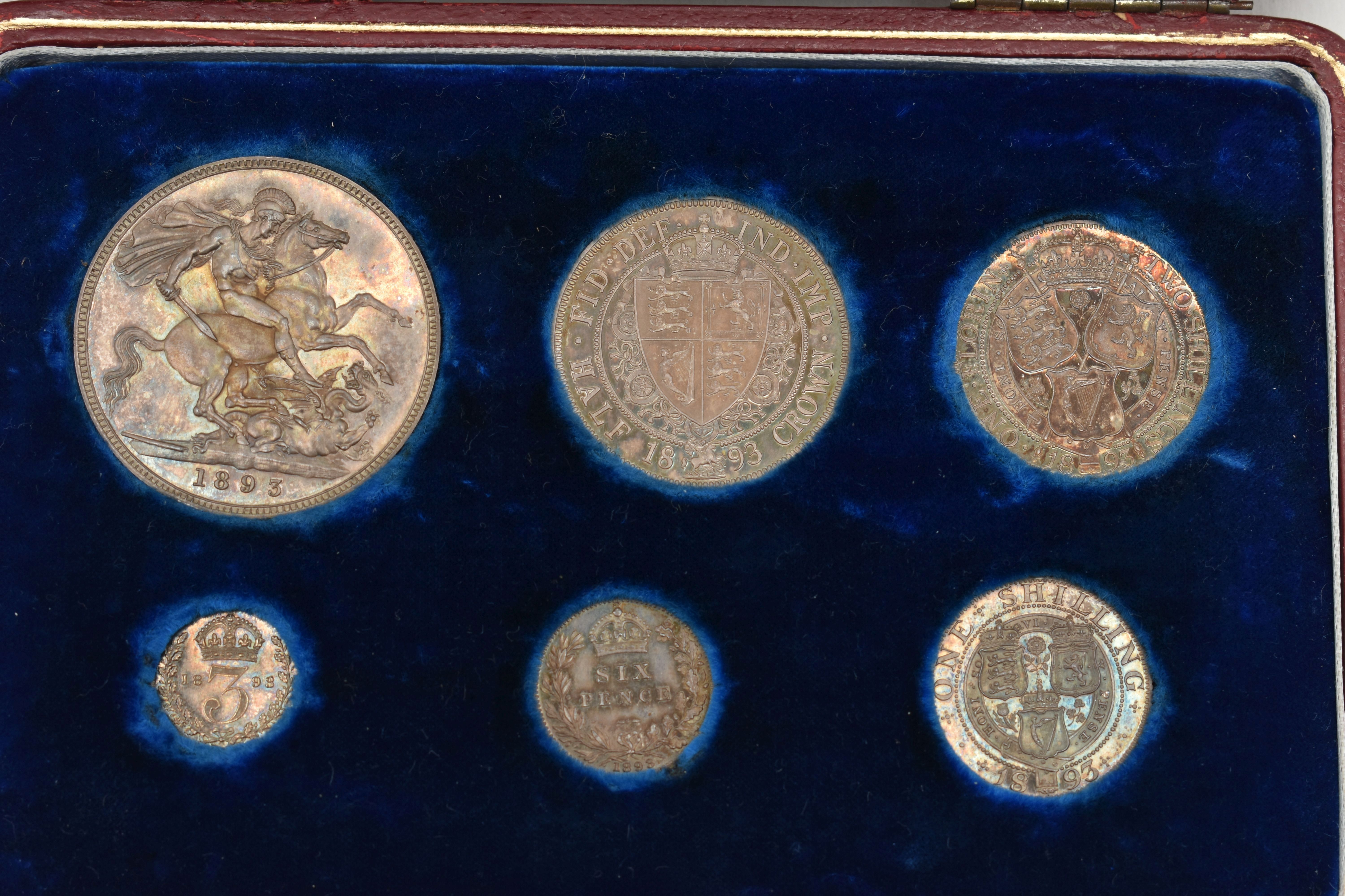 AN ENGLISH CASED 1893 PROOF SET OF COINS, comprising of Crown LV1, Half-crown, Florin, Shilling, - Image 2 of 5