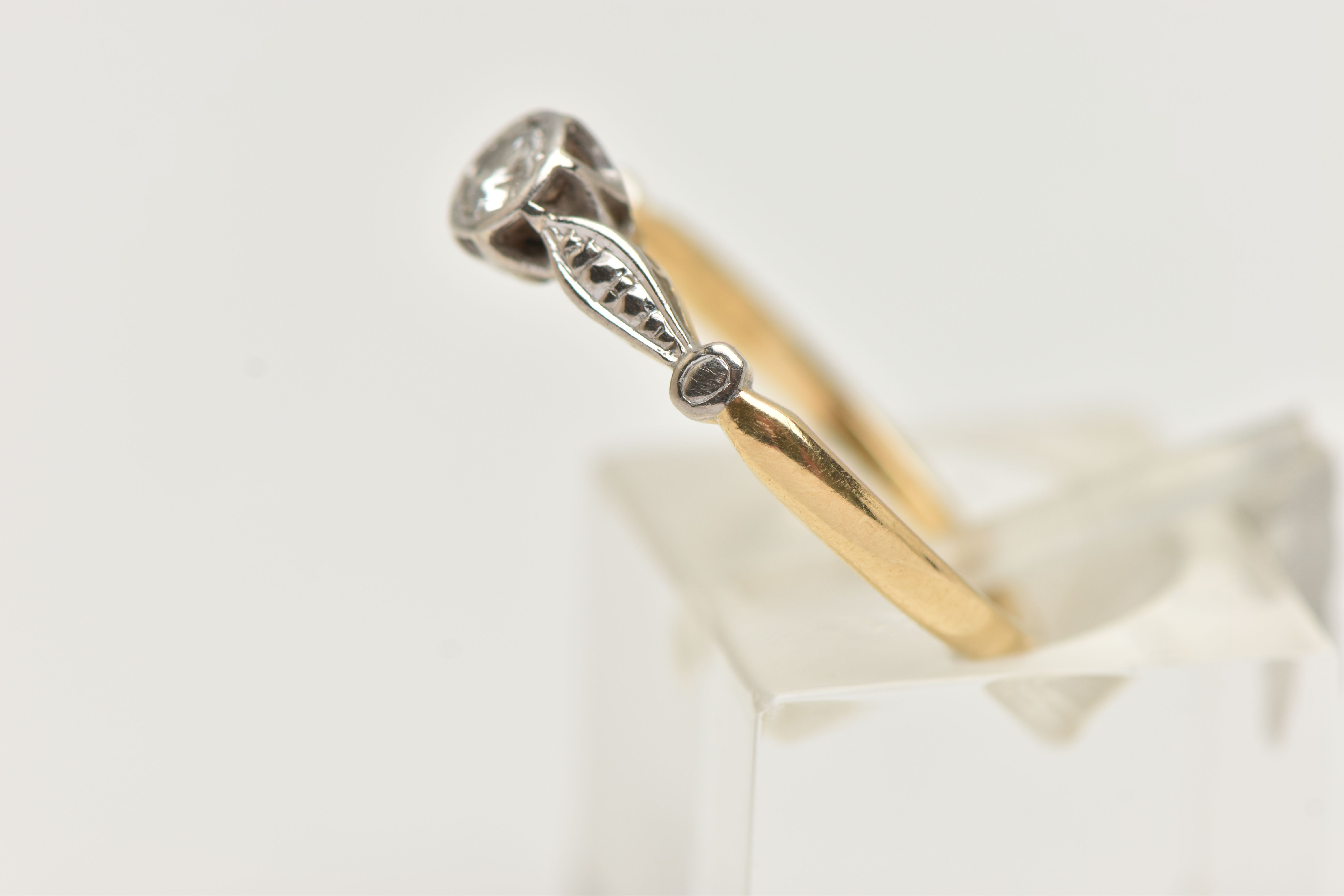 A YELLOW AND WHITE METAL DIAMOND SINGLE STONE RING, illusion set round brilliant cut diamond, - Image 2 of 4
