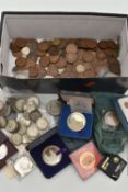 A SHOE BOX OF UK COINAGE, to include 1894-1895 worn Crown coins, over 500 grams of Pre 1947 mainly