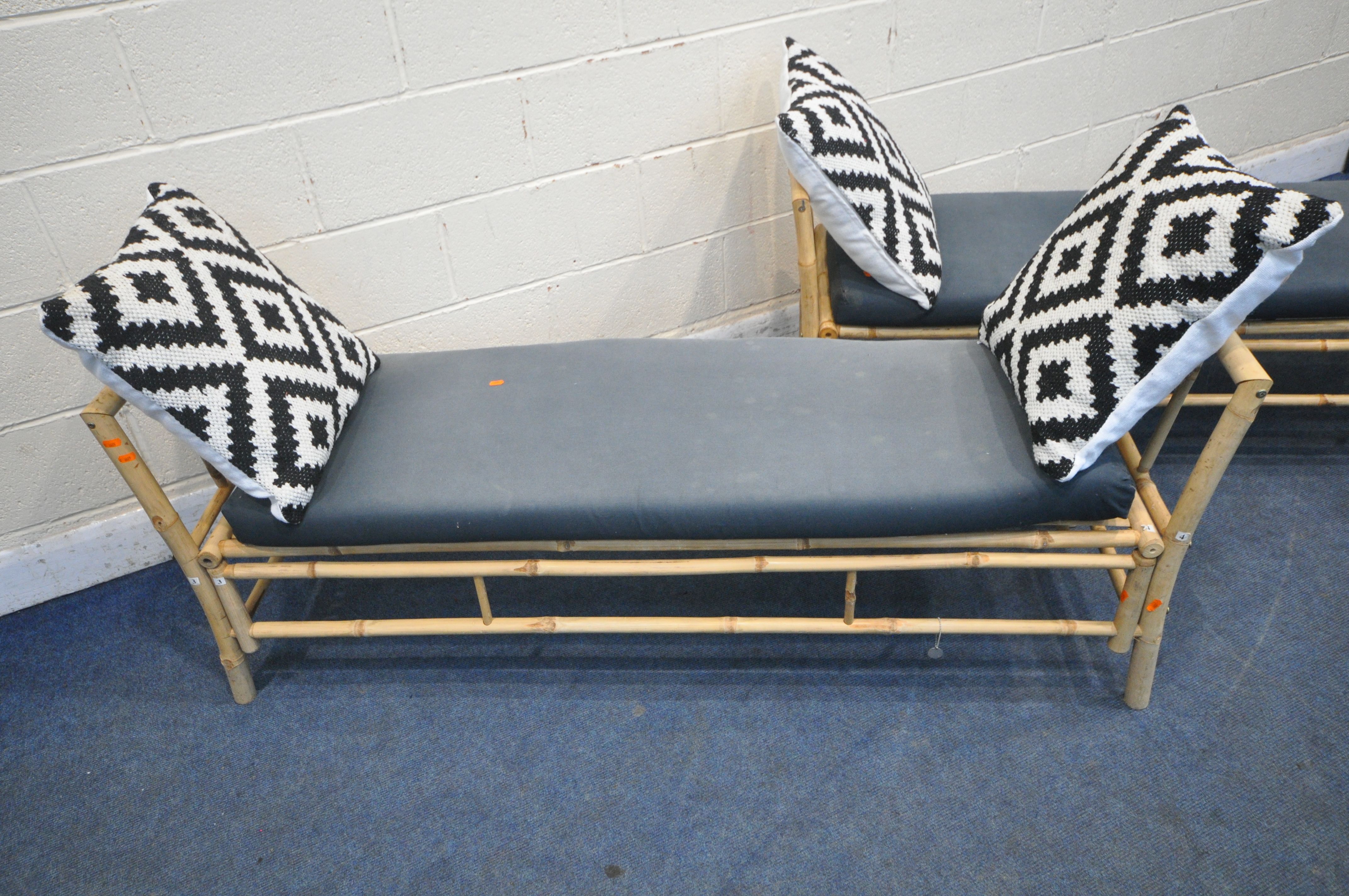 LENE BJERRE, A PAIR OF DANISH BAMBOO WINDOW SEATS, with grey seat pad and black and white cushions - Image 2 of 4