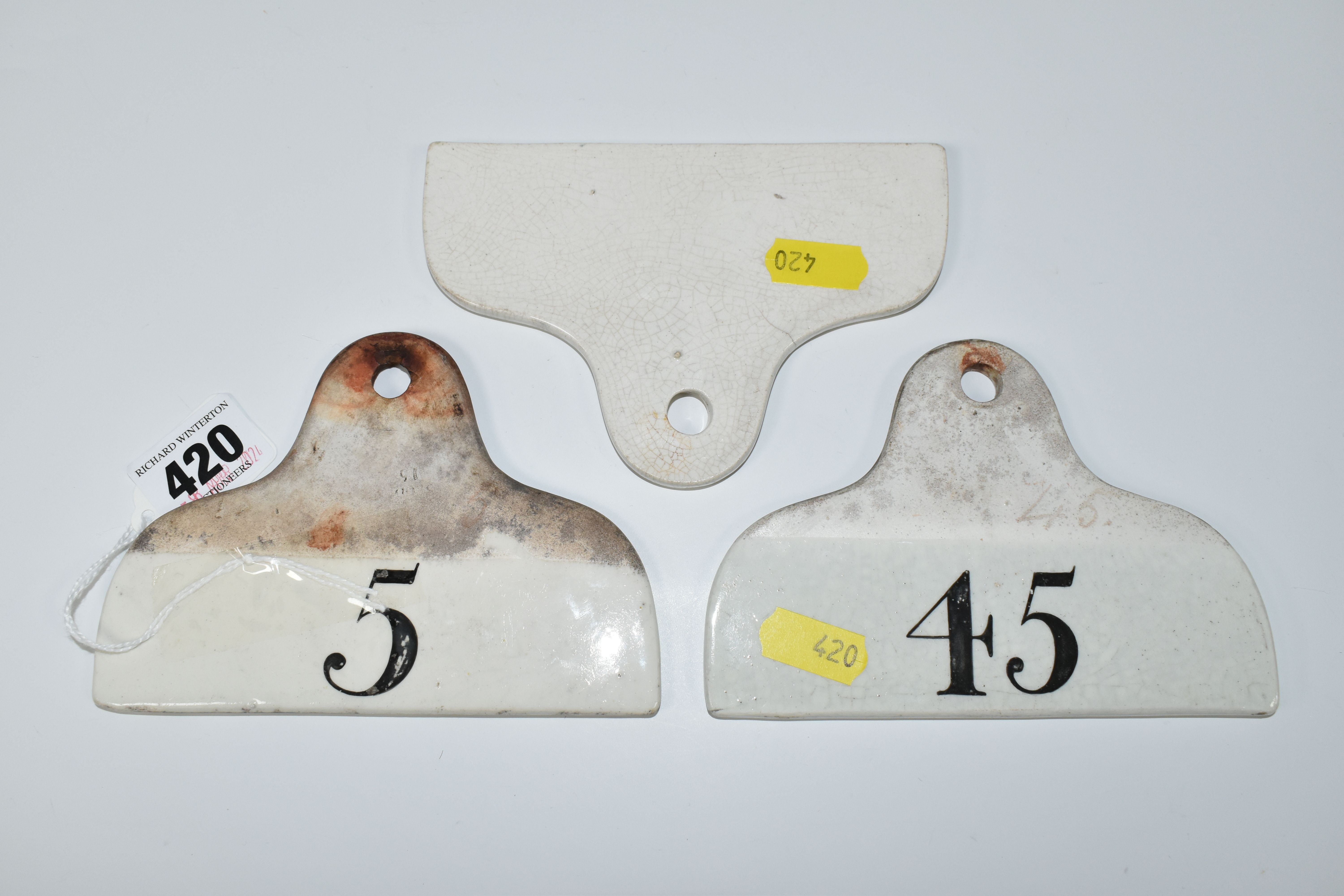 THREE 19TH CENTURY CERAMIC WINE BIN LABELS, comprising a Spode 'HOCK' label, impressed marks and two - Image 3 of 3