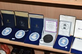A GROUP OF SEVEN CASED WEDGWOOD JASPERWARE MEDALLIONS, comprising a limited edition 1296/2000