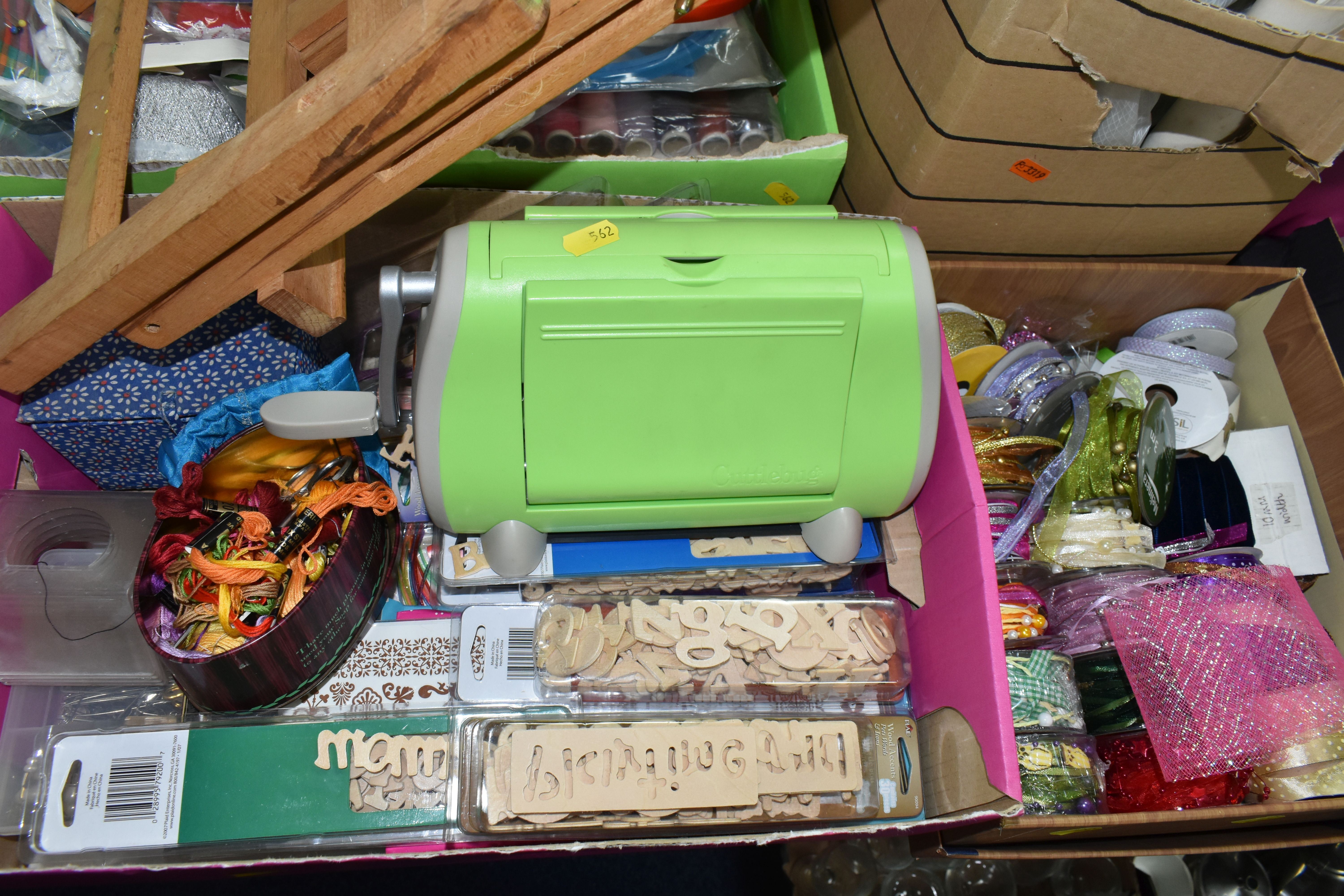 SEVEN BOXES OF CRAFTING MATERIALS AND EQUIPMENT, to include a Provo Craft 'Cuttlebug' embossing - Image 6 of 10